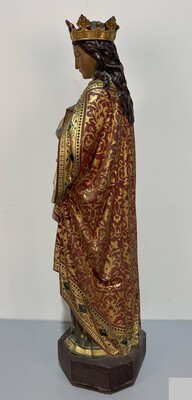 St. Catherine Statue  style Gothic - Style en Terra - Cotta Polychrome, France 19 th century