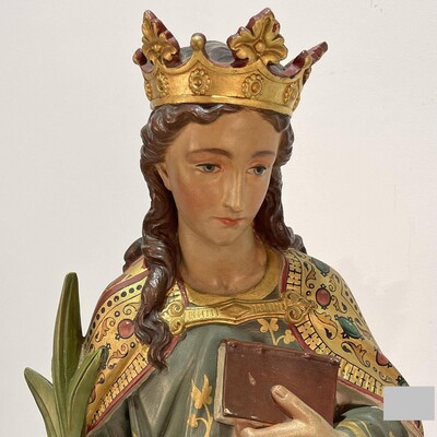 St. Catherine Statue  style Gothic - Style en Terra - Cotta Polychrome, France 19 th century