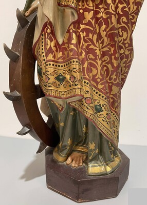 St. Catherine Statue  style Gothic - Style en Terra - Cotta Polychrome, France 19 th century