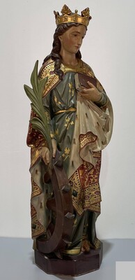 St. Catherine Statue  style Gothic - Style en Terra - Cotta Polychrome, France 19 th century