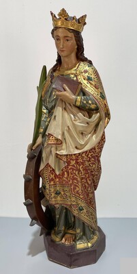 St. Catherine Statue  style Gothic - Style en Terra - Cotta Polychrome, France 19 th century