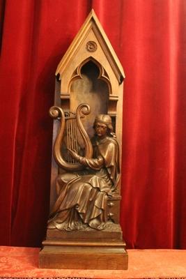 St. Cecilia Statue style Gothic - style en hand-carved wood Oak, Dutch 19th century ( anno 1870 )