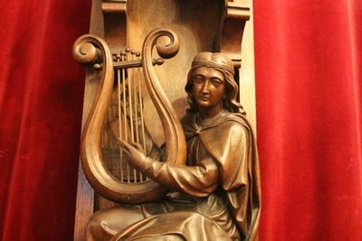 St. Cecilia Statue style Gothic - style en hand-carved wood Oak, Dutch 19th century ( anno 1870 )