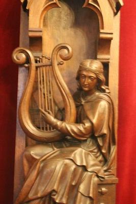 St. Cecilia Statue style Gothic - style en hand-carved wood Oak, Dutch 19th century ( anno 1870 )