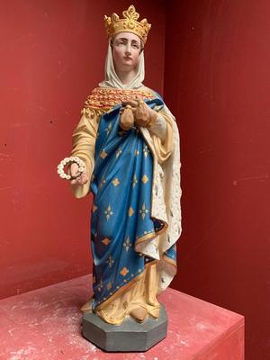 St. Elisabeth Of Hungary style Gothic - style en Terra - Cotta Polychrome, France 19 th century ( Anno 1890 )