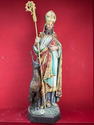 St. Hubertus Statue style Gothic - Style en Plaster polychrome, Belgium  19 th century ( Anno 1885 )