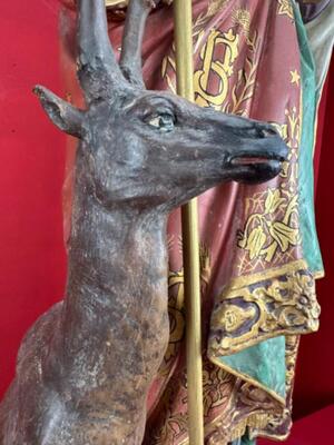 St. Hubertus Statue style Gothic - Style en Plaster polychrome, Belgium  19 th century ( Anno 1885 )