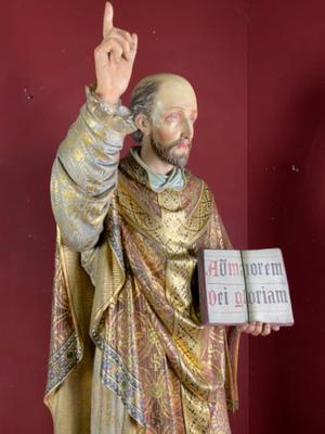 St. Ignatius Statue style Gothic - style en Terra - Cotta Polychrome, Belgium 19 th century ( Anno 1865 )