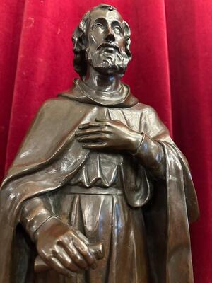 St. Isidore Statue With The Dedication: 'De B. Boerenbond Aan J. Helleputte Zijnen Hoofddeken Den 29 April 1906'.  style Gothic - Style en Bronze, Belgium  19 th century ( Anno 1885 )