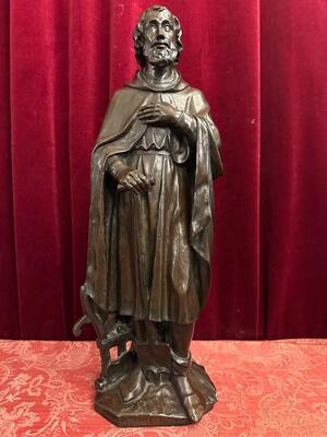 St. Isidore Statue With The Dedication: 'De B. Boerenbond Aan J. Helleputte Zijnen Hoofddeken Den 29 April 1906'.  style Gothic - Style en Bronze, Belgium  19 th century ( Anno 1885 )