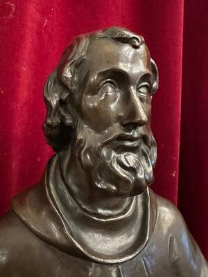 St. Isidore Statue With The Dedication: 'De B. Boerenbond Aan J. Helleputte Zijnen Hoofddeken Den 29 April 1906'.  style Gothic - Style en Bronze, Belgium  19 th century ( Anno 1885 )