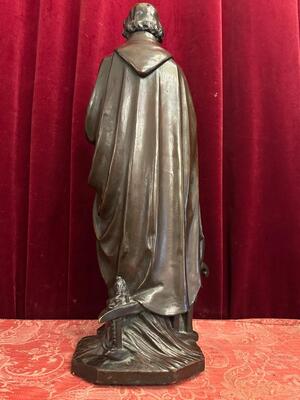 St. Isidore Statue With The Dedication: 'De B. Boerenbond Aan J. Helleputte Zijnen Hoofddeken Den 29 April 1906'.  style Gothic - Style en Bronze, Belgium  19 th century ( Anno 1885 )