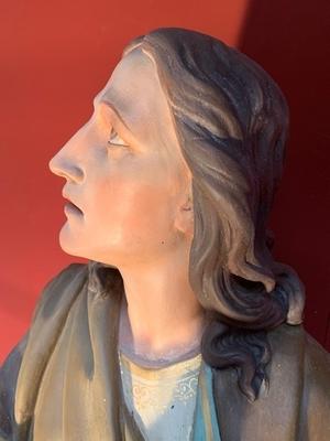 St. John Statue style Gothic - style en plaster polychrome, France 19th century