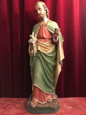 St. Joseph Statue style Gothic - style en plaster polychrome, Belgium 19th century