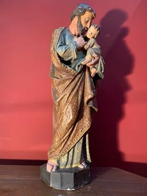 St Joseph Statue style Gothic - style en Terra-Cotta Polychrome, France 19th century ( anno 1875 )