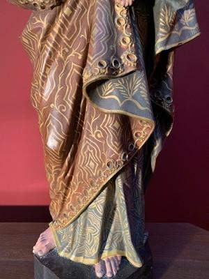 St Joseph Statue style Gothic - style en Terra-Cotta Polychrome, France 19th century ( anno 1875 )