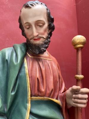 St. Joseph Statue  style Gothic - style en Plaster polychrome, Belgium 19 th century