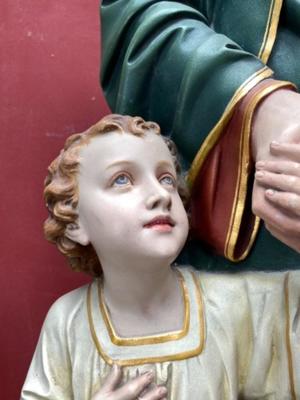 St. Joseph Statue  style Gothic - style en Plaster polychrome, Belgium 19 th century