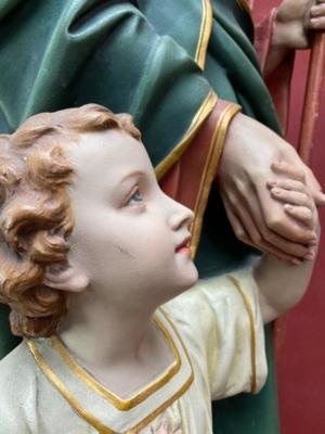 St. Joseph Statue  style Gothic - style en Plaster polychrome, Belgium 19 th century