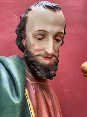 St. Joseph Statue  style Gothic - style en Plaster polychrome, Belgium 19 th century