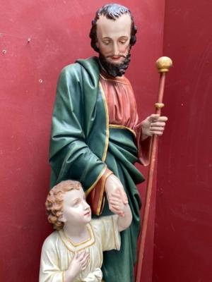 St. Joseph Statue  style Gothic - style en Plaster polychrome, Belgium 19 th century