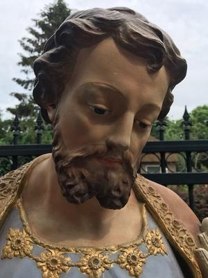 St. Joseph Statue With Child style Gothic - style en Terra-Cotta polychrome, France 19th century ( anno 1875 )