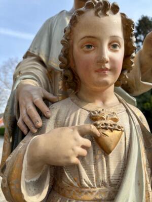 St. Joseph With Child Statue style Gothic - Style en Plaster polychrome, Belgium  19 th century ( Anno 1885 )