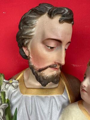 St. Joseph With Child Statue style Gothic - Style en Plaster polychrome, France 19 th century ( Anno 1885 )