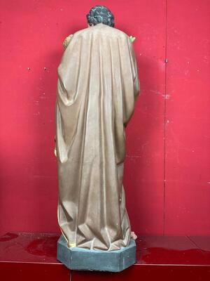 St. Joseph With Child Statue style Gothic - Style en Plaster polychrome, France 19 th century ( Anno 1885 )