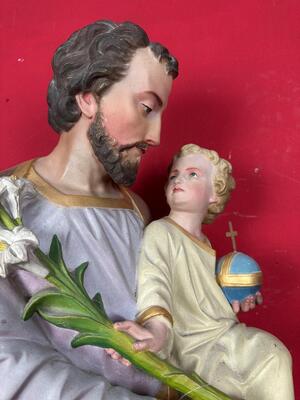 St. Joseph With Child Statue style Gothic - Style en Plaster polychrome, France 19 th century ( Anno 1885 )
