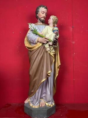 St. Joseph With Child Statue style Gothic - Style en Plaster polychrome, France 19 th century ( Anno 1885 )
