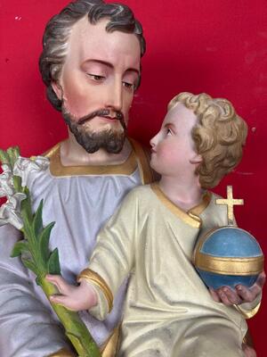St. Joseph With Child Statue style Gothic - Style en Plaster polychrome, France 19 th century ( Anno 1885 )