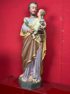 St. Joseph With Child Statue style Gothic - Style en Plaster polychrome, France 19 th century ( Anno 1885 )