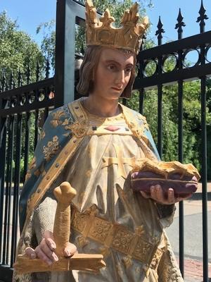 St. Louis Statue style Gothic - style en Terra-Cotta polychrome, France 19th century ( anno 1875 )