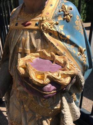 St. Louis Statue style Gothic - style en Terra-Cotta polychrome, France 19th century ( anno 1875 )
