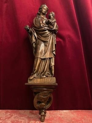 St. Mary & Child Measures Without Pedestal style Gothic - style en hand-carved wood Oak, France 19th century