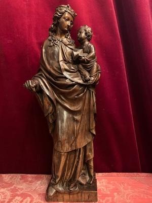 St. Mary & Child Measures Without Pedestal style Gothic - style en hand-carved wood Oak, France 19th century