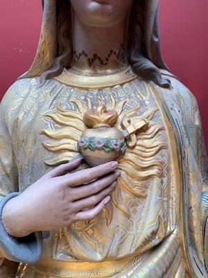 St. Mary Statue style Gothic - style en plaster polychrome, France 19th century