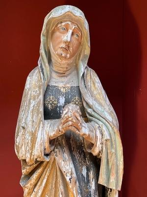 St. Mary Statue style Gothic - style en hand-carved wood polychrome, Dutch 19th century ( anno 1850 )