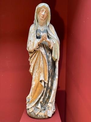 St. Mary Statue style Gothic - style en hand-carved wood polychrome, Dutch 19th century ( anno 1850 )