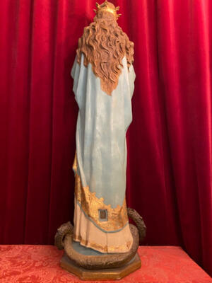 St. Mary Statue By: El Arte Christiano, Olot Spain style Gothic - style en Hand - Carved Wood , Olot Spain 19 th century ( Anno 1880 )