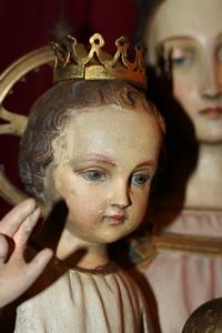 St. Mary Statue By : Mayer - Munich. style Gothic - style en wood - pap / polychrome, Belgium 19th century