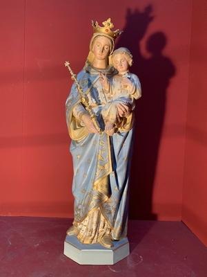 St. Mary Statue With Child style Gothic - style en Terra - Cotta Polychrome, France 19th century ( 1875 )