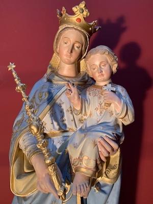 St. Mary Statue With Child style Gothic - style en Terra - Cotta Polychrome, France 19th century ( 1875 )