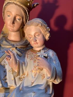 St. Mary Statue With Child style Gothic - style en Terra - Cotta Polychrome, France 19th century ( 1875 )