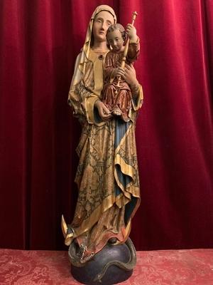 St. Mary With Child style Gothic - style en wood polychrome, Belgium 19th century ( 1865 )