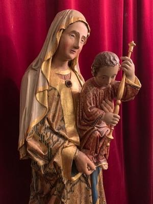 St. Mary With Child style Gothic - style en wood polychrome, Belgium 19th century ( 1865 )