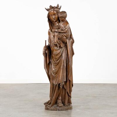 St. Mary With Child  style Gothic - Style en Wood, Belgium  19 th century