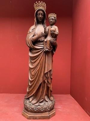 St. Mary With Child style Gothic - style en hand-carved wood , Belgium 19th century