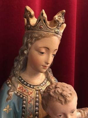 St. Mary With Child style Gothic - style en plaster polychrome, Belgium 19th century ( anno 1890 )